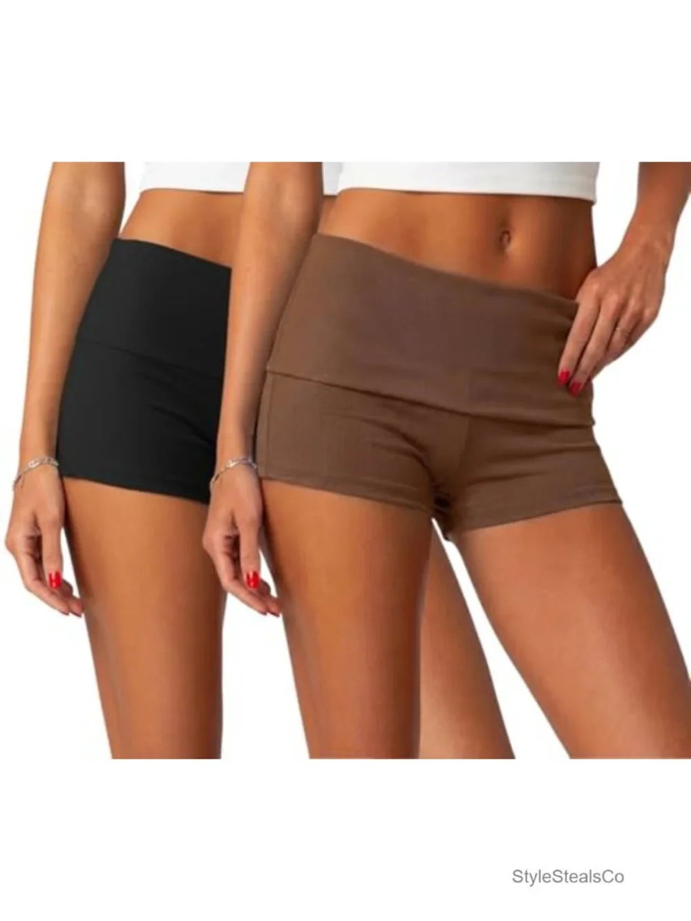Fold Over High Waist Y2K Micro Shorts Lounge Sleepwear Bottoms 2 Pack
